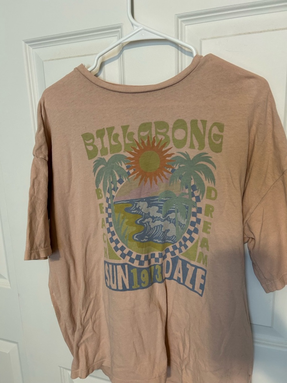 Billabong Dusty Pink Graphic Tee with Sun & Palm Print